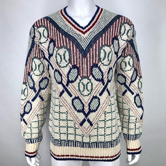 Vintage Crossings L Tennis Racket Ball Sweater USA